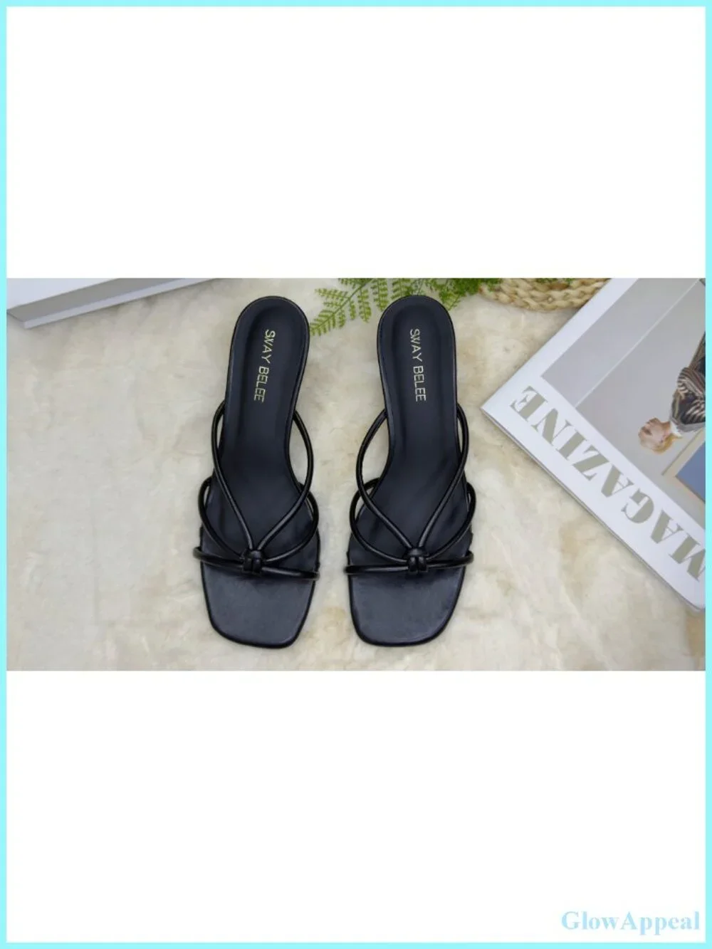 Women's Strappy Kitten Heels Square Open Toe Mules Slip On Sandals Faux Leather